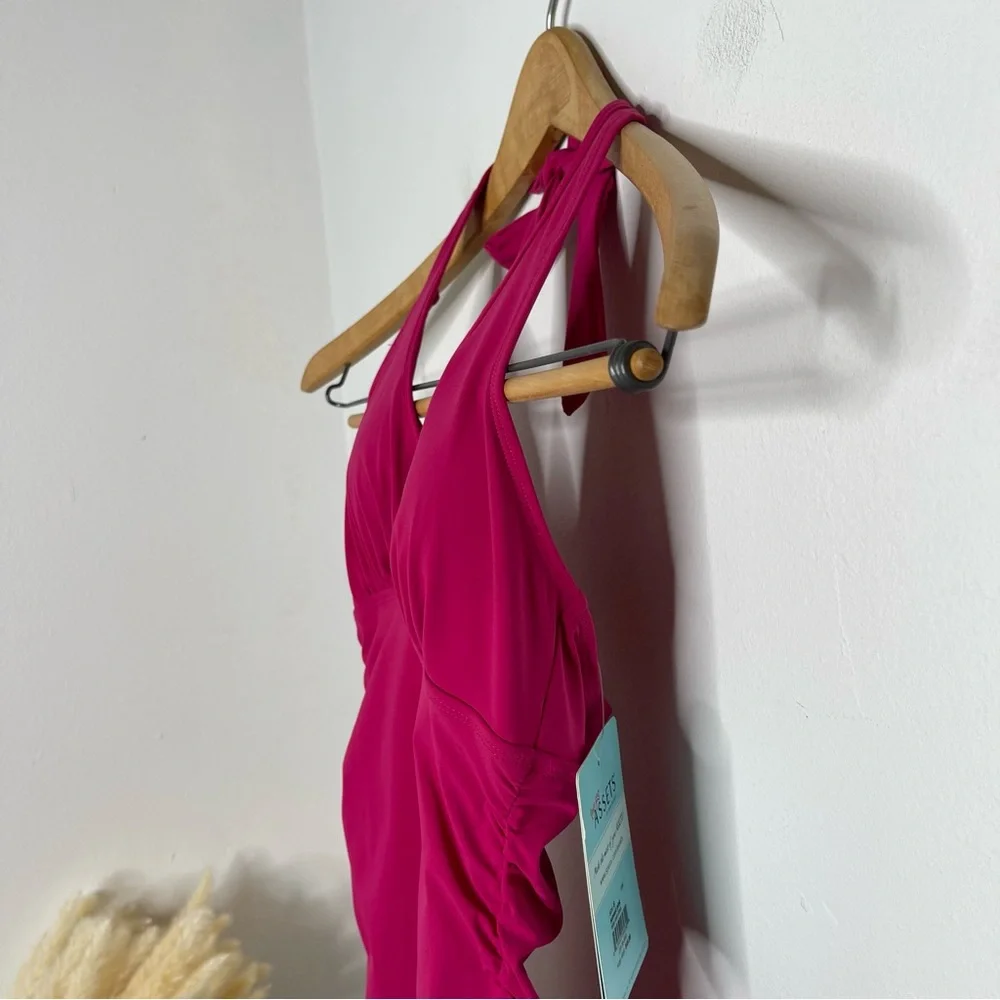 SPANX Love Your Assets Ruffle Halter Swim Dress in Sunset Pink Size S NWT Barbie - Picture 10 of 16